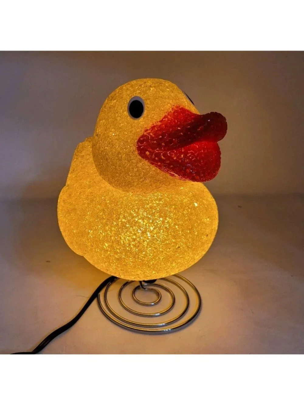 Vintage Yellow Beaded Acrylic Duck Table Lamp Retro Rubber Popcorn Plastic